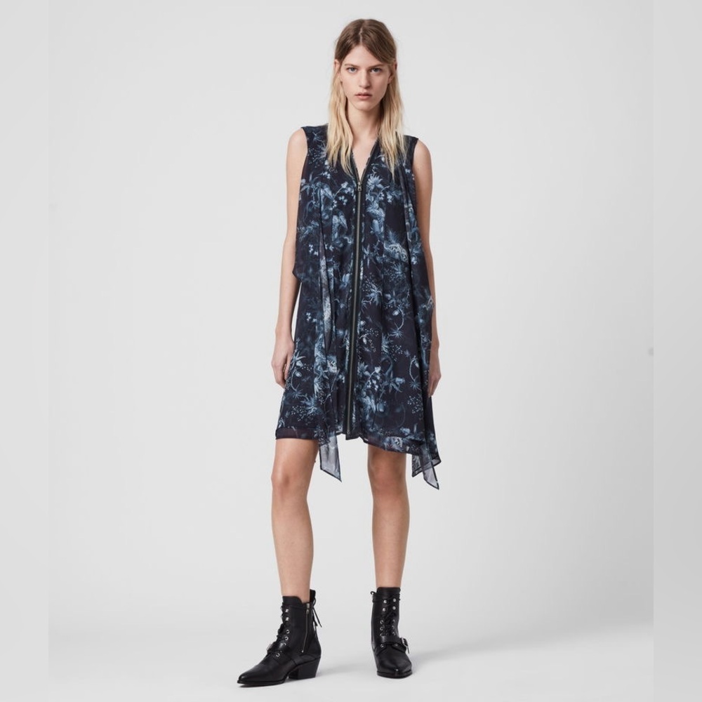 New! All Saints Jayda Evolution Blue Floral Dress 💙 🦋 XS - Picture 2 of 16